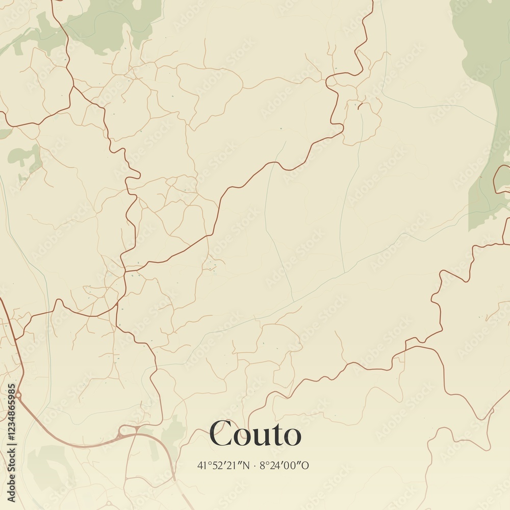Obraz premium Vintage map of Couto, Portugal. 