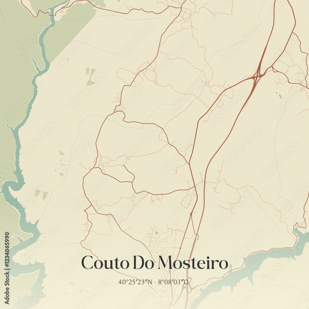 Fototapeta premium Vintage map of Couto Do Mosteiro, Portugal. 