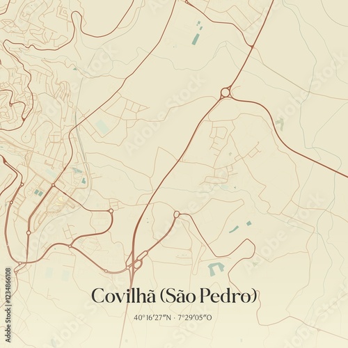 Obraz na płótnie Vintage map of Covilhã (São Pedro), Portugal. w salonie