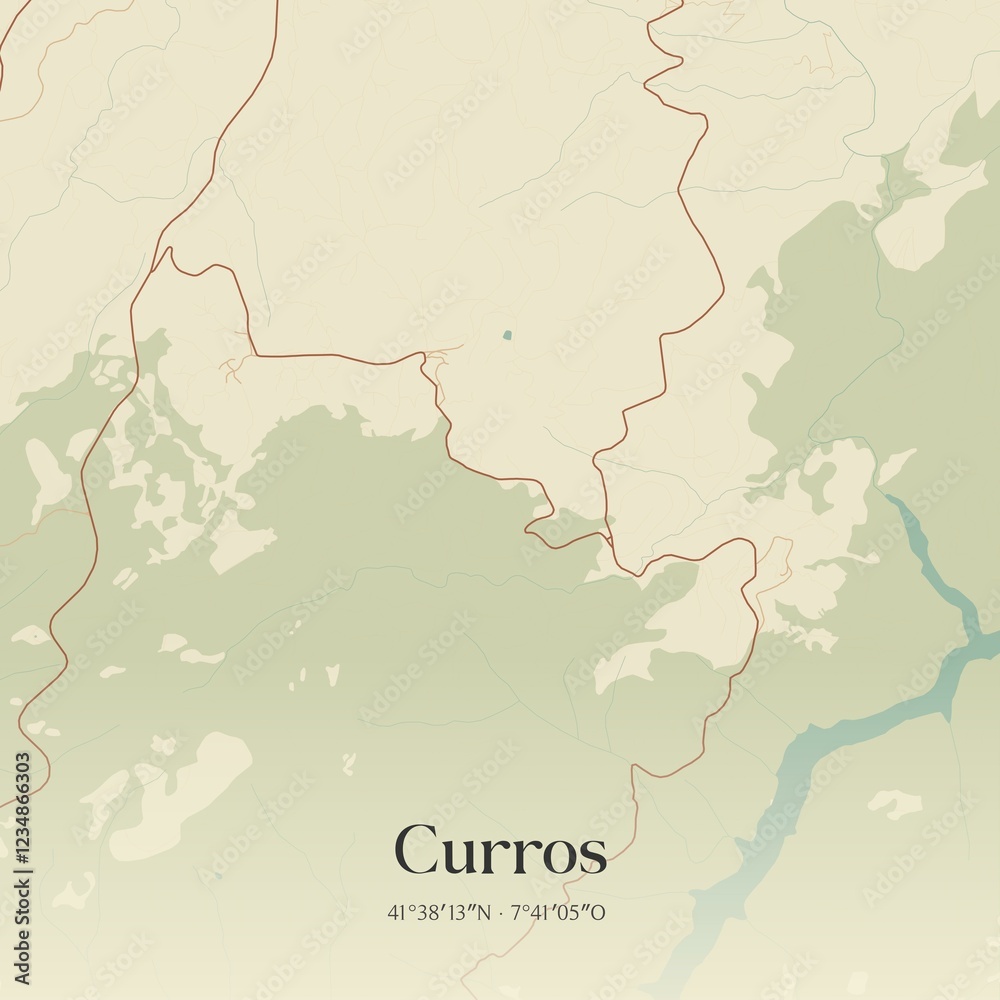 Fototapeta premium Vintage map of Curros, Portugal.