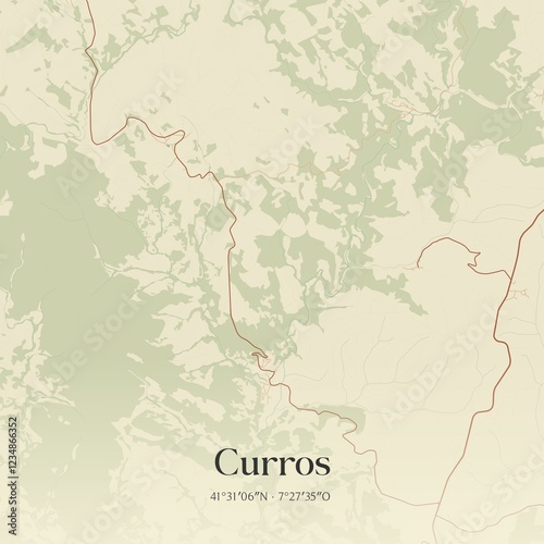 Vintage map of Curros, Portugal.  photo