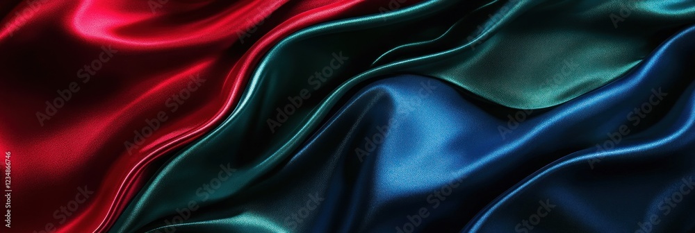 Fototapeta premium Deep Teal and Crimson Silk Drape Abstract Texture