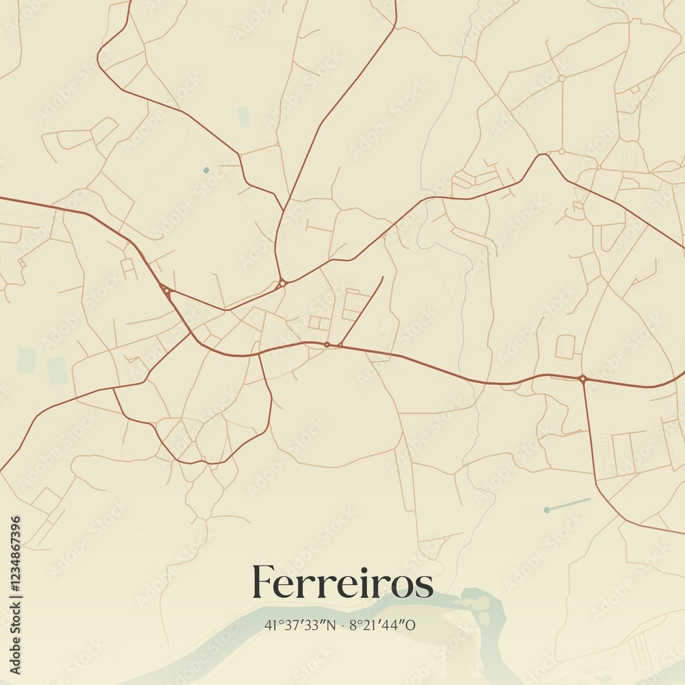 Obraz premium Vintage map of Ferreiros, Portugal. 