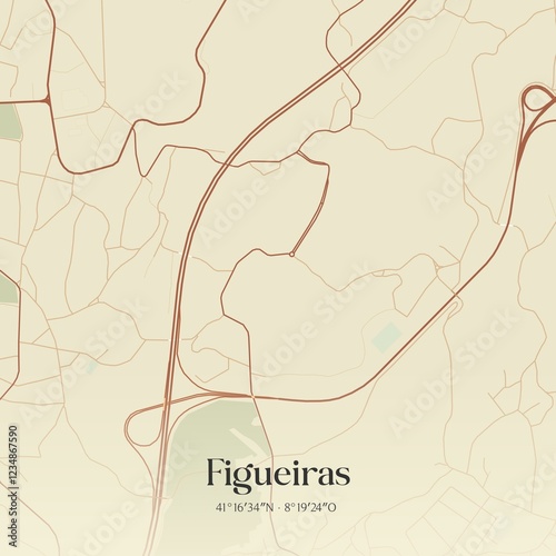 Vintage map of Figueiras, Portugal.  photo