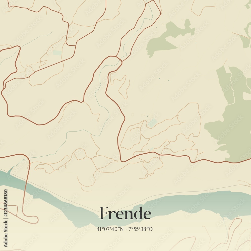 Fototapeta premium Vintage map of Frende, Portugal. 