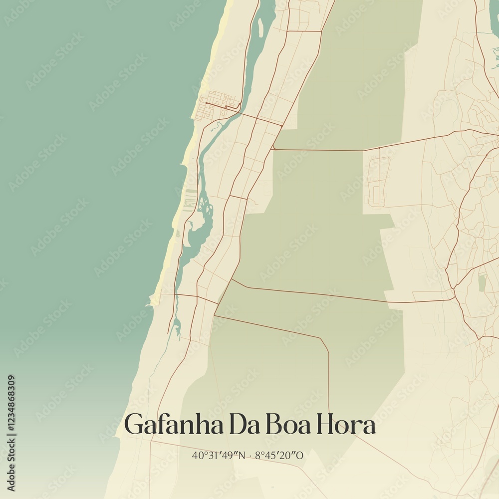 Fototapeta premium Vintage map of Gafanha Da Boa Hora, Portugal.