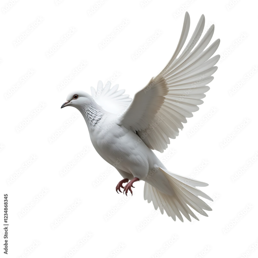 A free flying white dove isolated on transparent background - Generative AI A free flying white dove isolated on transparent background - Generative AI