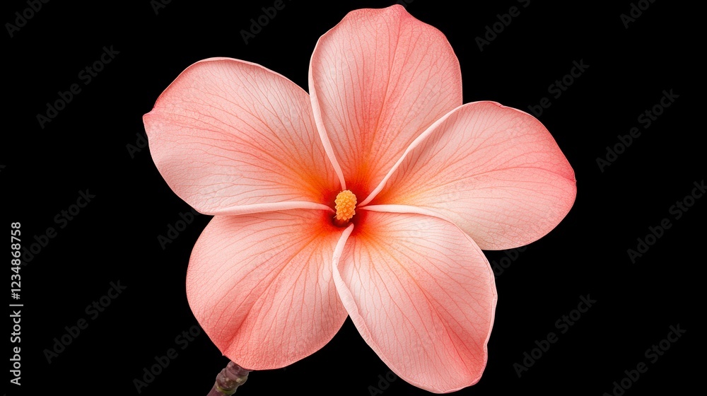 Fototapeta premium Pale Pink Plumeria Blossom Close up On Black Background