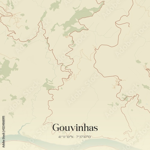 Vintage map of Gouvinhas, Portugal.  photo