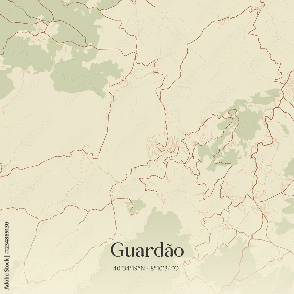 Obraz premium Vintage map of Guardão, Portugal.