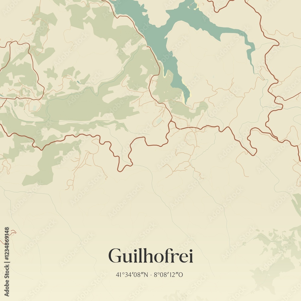 Fototapeta premium Vintage map of Guilhofrei, Portugal. 