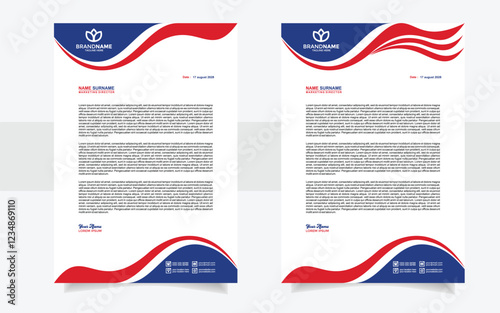 professional letterhead template with blue red and white color combination
