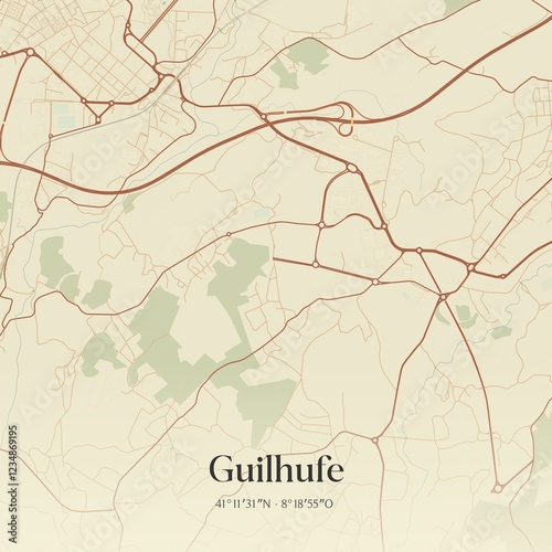 Vintage map of Guilhufe, Portugal.  photo
