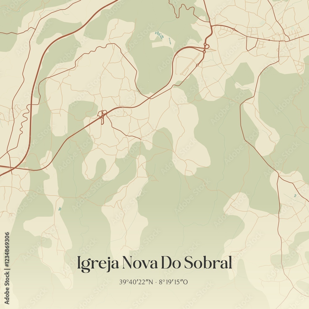 Fototapeta premium Vintage map of Igreja Nova Do Sobral, Portugal. 