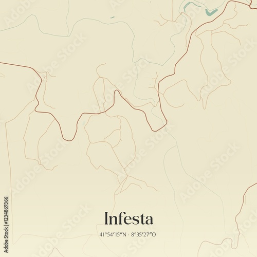 Vintage map of Infesta, Portugal. 