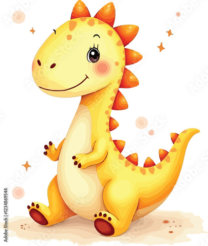  A delightful vector illustration of a cute dinosaur and colorful details