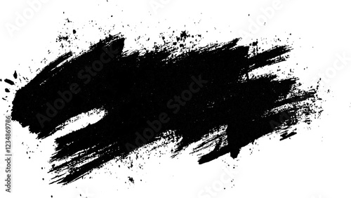 A simple black brush stroke on a clean white background. Abstract black in splash, paint, brush strokes, stain grunge isolated on white background,