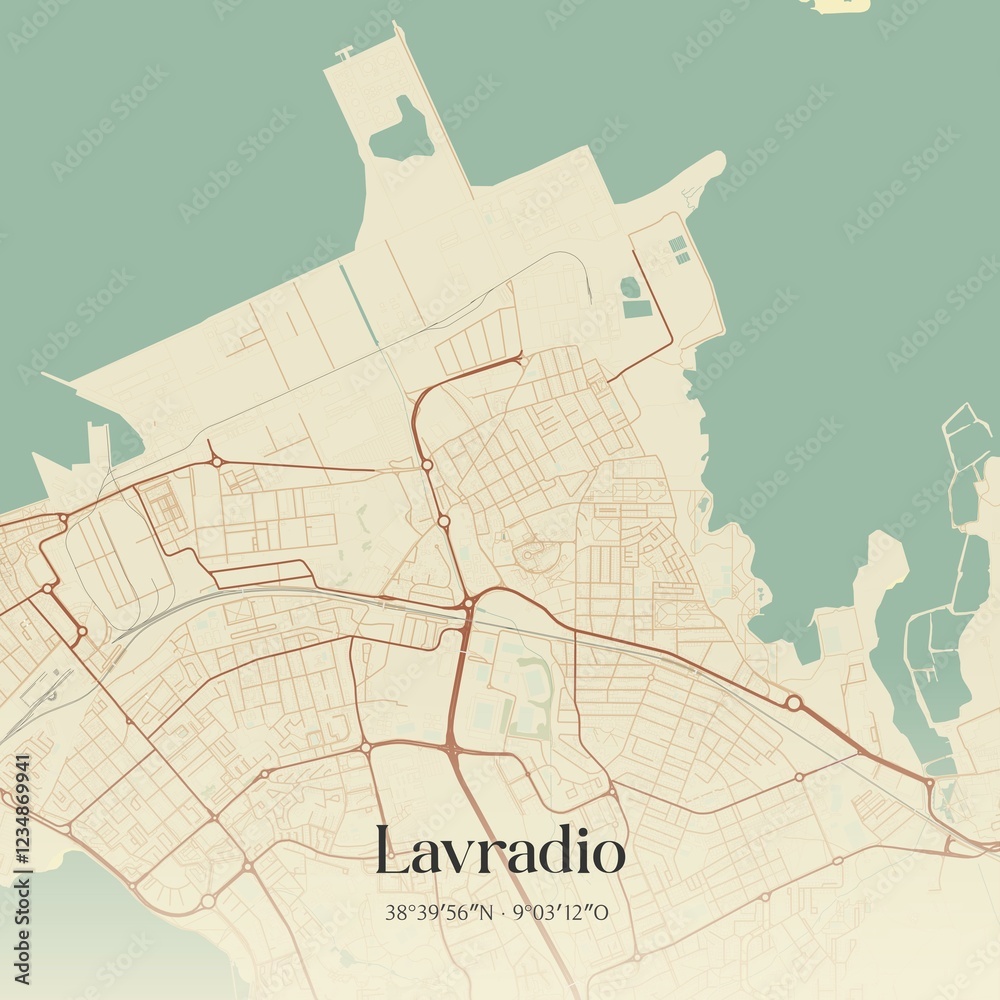 Fototapeta premium Vintage map of Lavradio, Portugal. 
