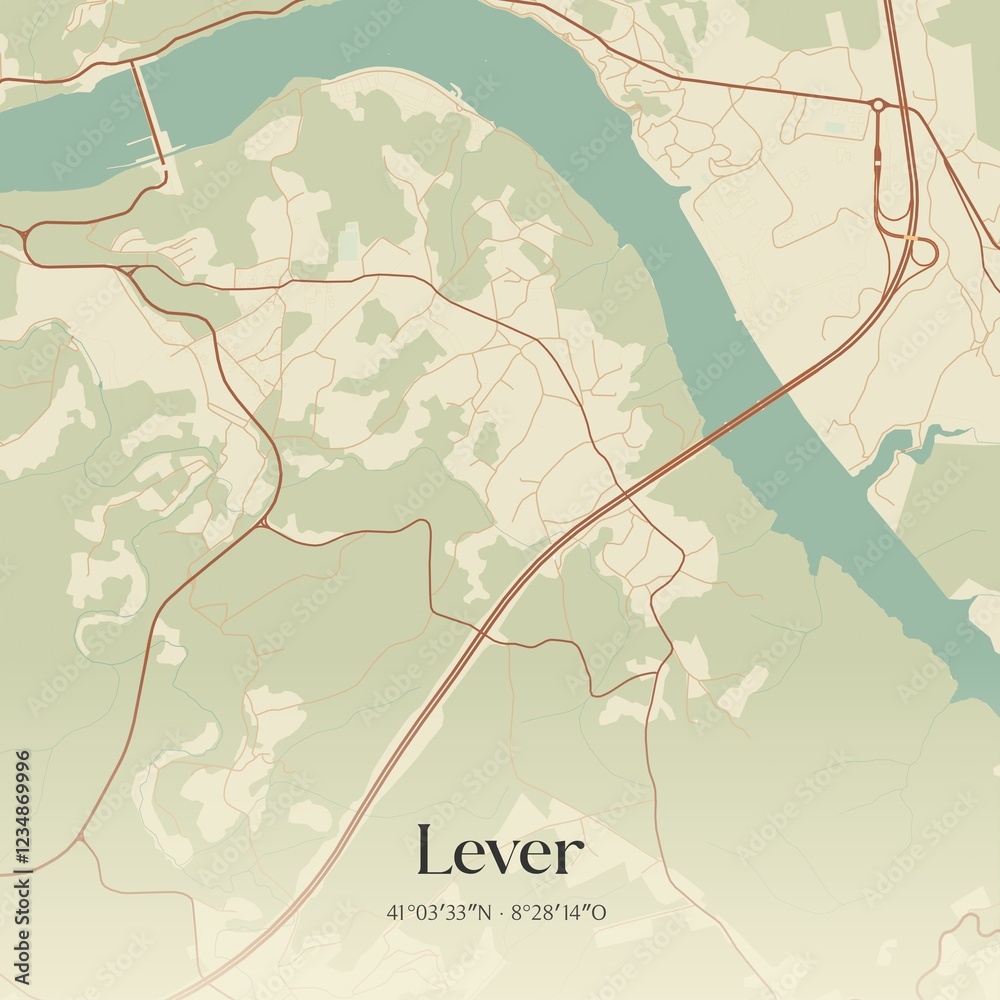 Obraz premium Vintage map of Lever, Portugal.