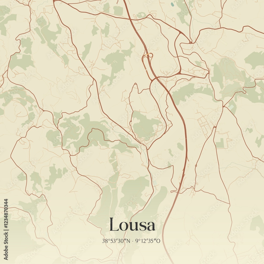 Fototapeta premium Vintage map of Lousa, Portugal.