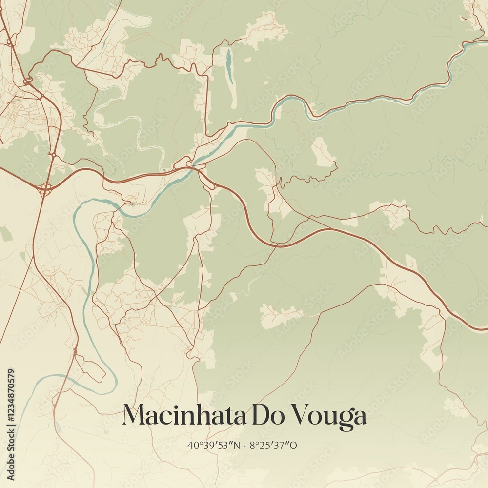 Fototapeta premium Vintage map of Macinhata Do Vouga, Portugal.