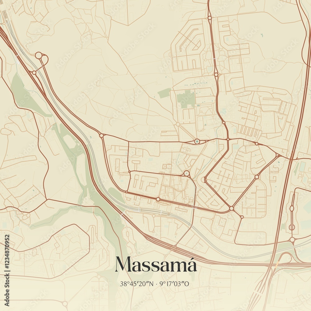 Obraz premium Vintage map of Massam�, Portugal. 