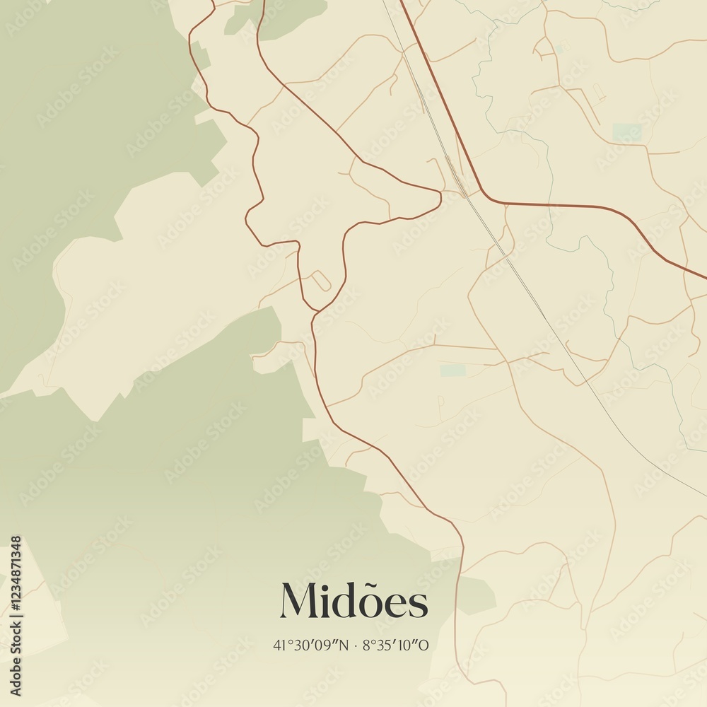 Obraz premium Vintage map of Midões, Portugal.