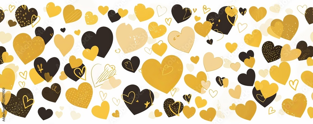 Fototapeta premium White background with black and gold heart pattern