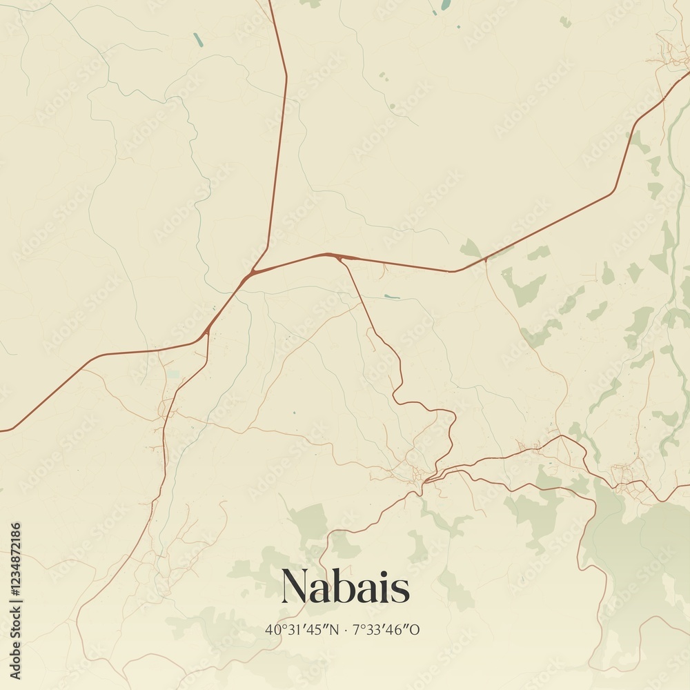 Fototapeta premium Vintage map of Nabais, Portugal. 