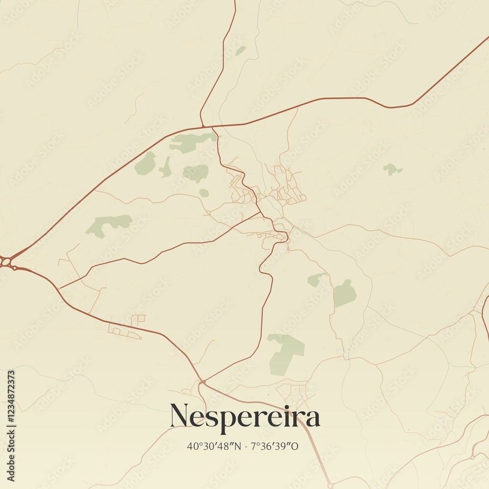 Fototapeta premium Vintage map of Nespereira, Portugal. 