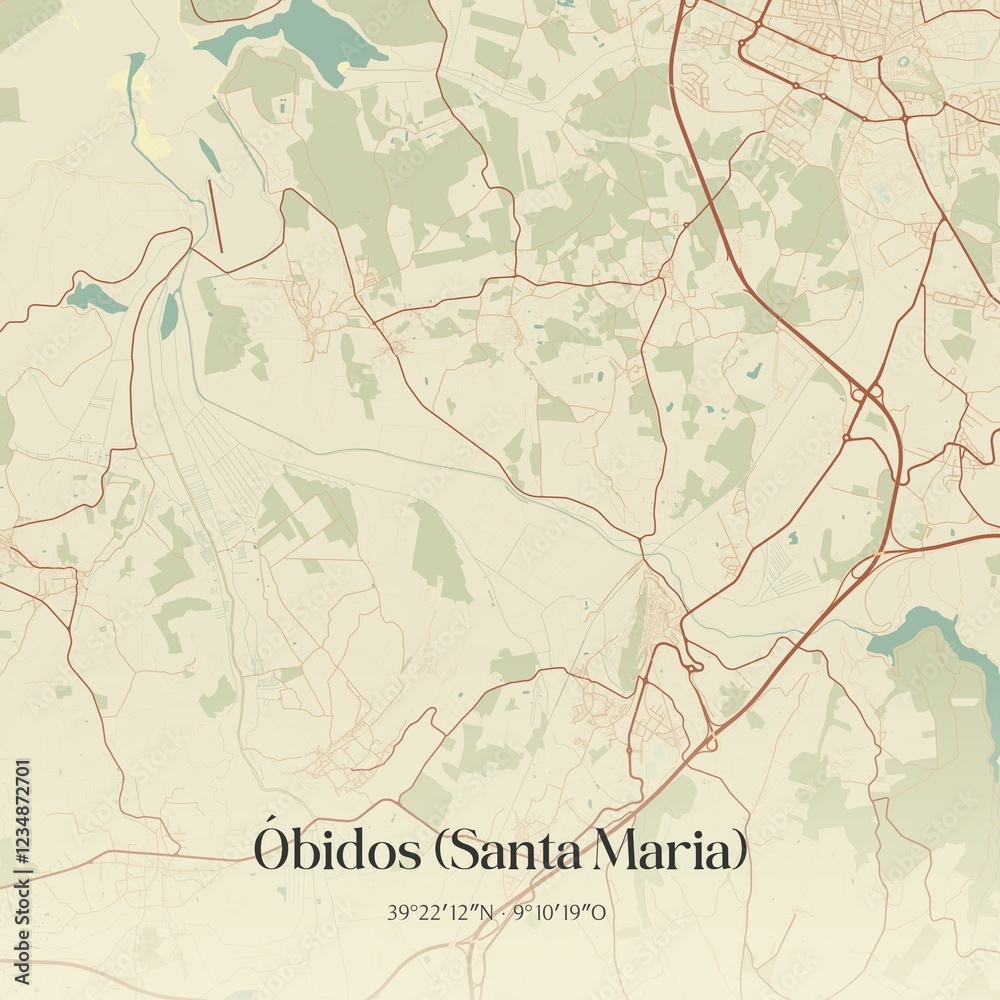 Fototapeta premium Vintage map of �bidos (Santa Maria), Portugal. 
