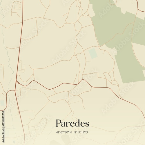 Vintage map of Paredes, Portugal.  photo