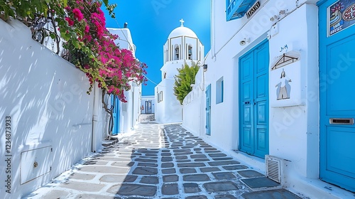 Fototapeta Naklejka Na Ścianę i Meble -  The narrow street of Mykonos town, Greece