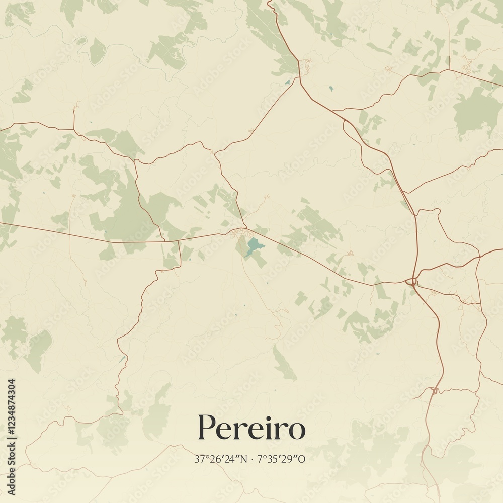 Fototapeta premium Vintage map of Pereiro, Portugal. 