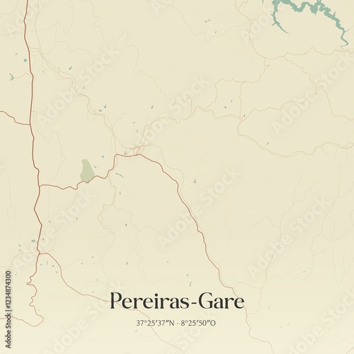 Vintage map of Pereiras-Gare, Portugal. 