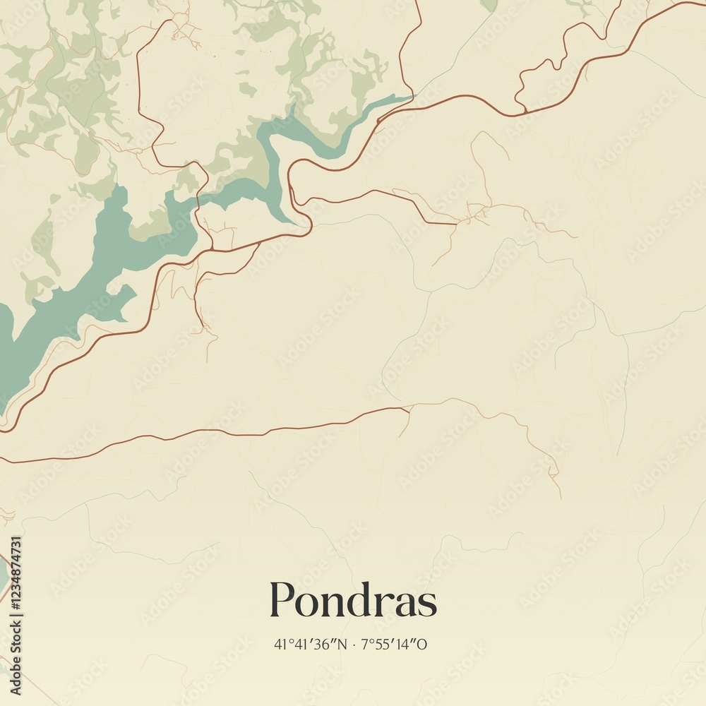 Fototapeta premium Vintage map of Pondras, Portugal. 
