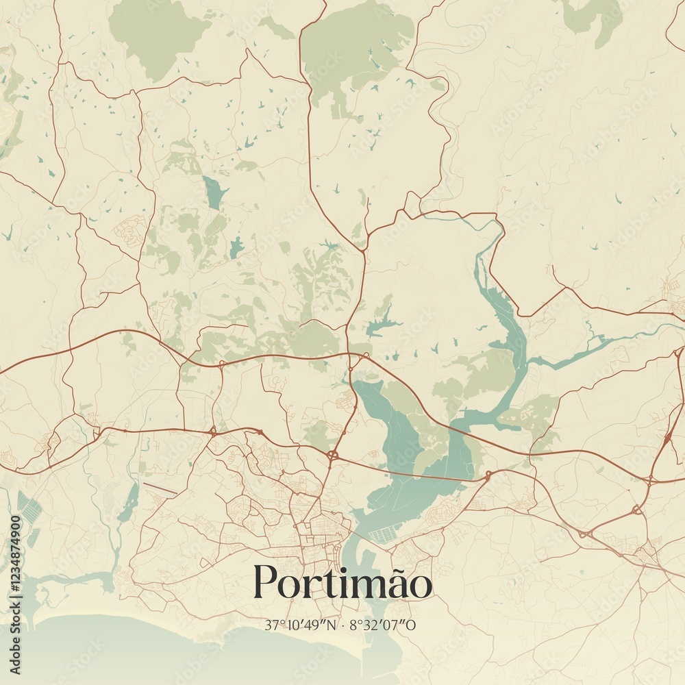 Fototapeta premium Vintage map of Portimão, Portugal.