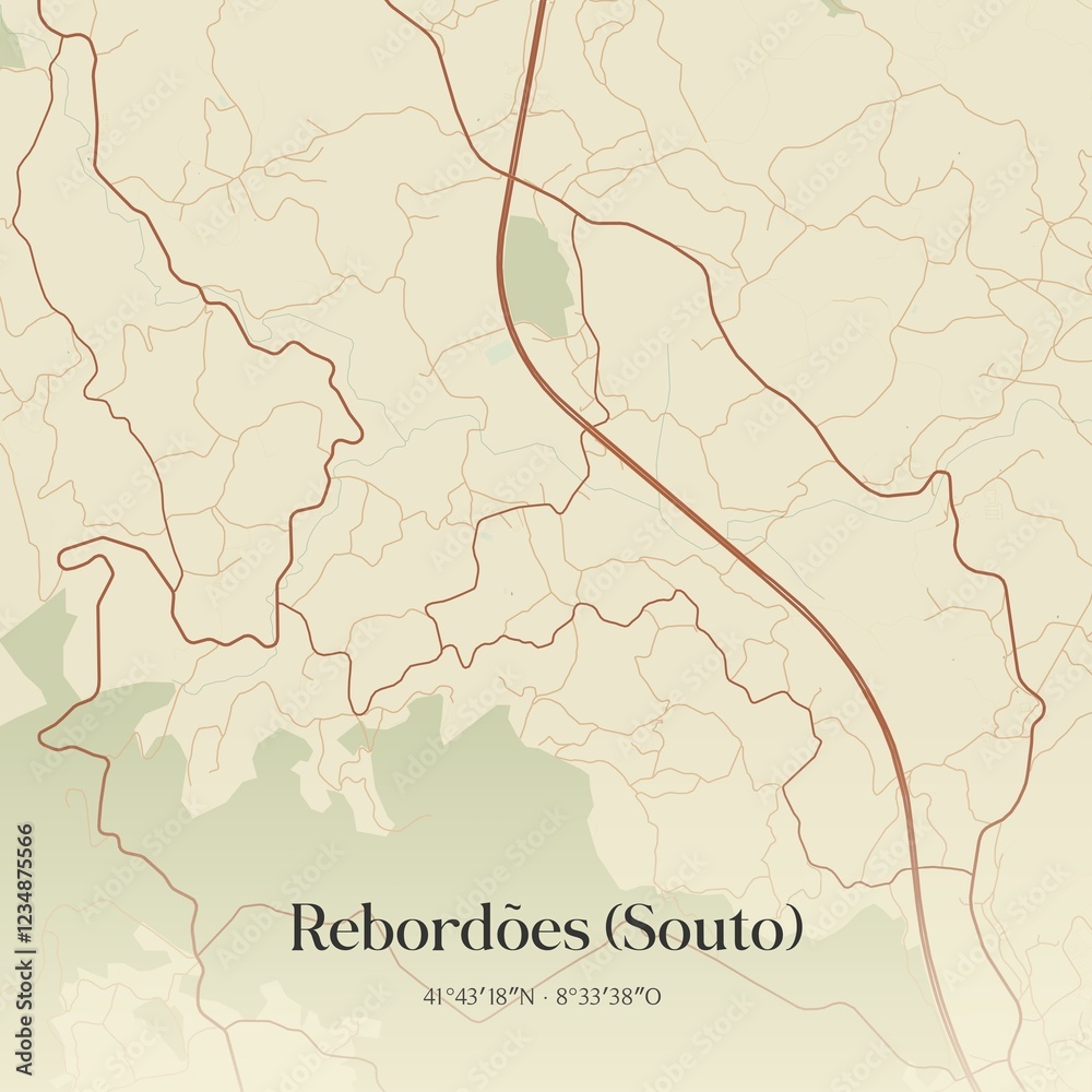Fototapeta premium Vintage map of Rebordões (Souto), Portugal.