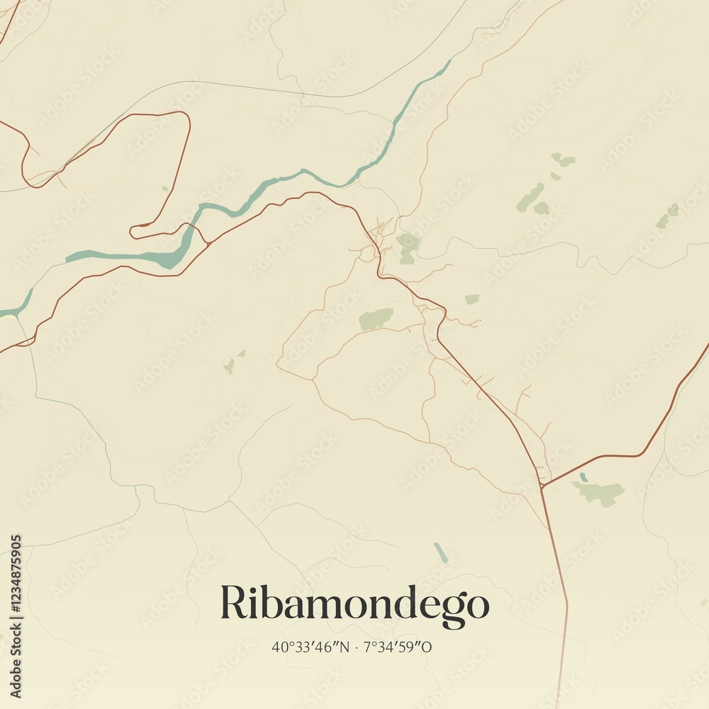 Fototapeta premium Vintage map of Ribamondego, Portugal. 