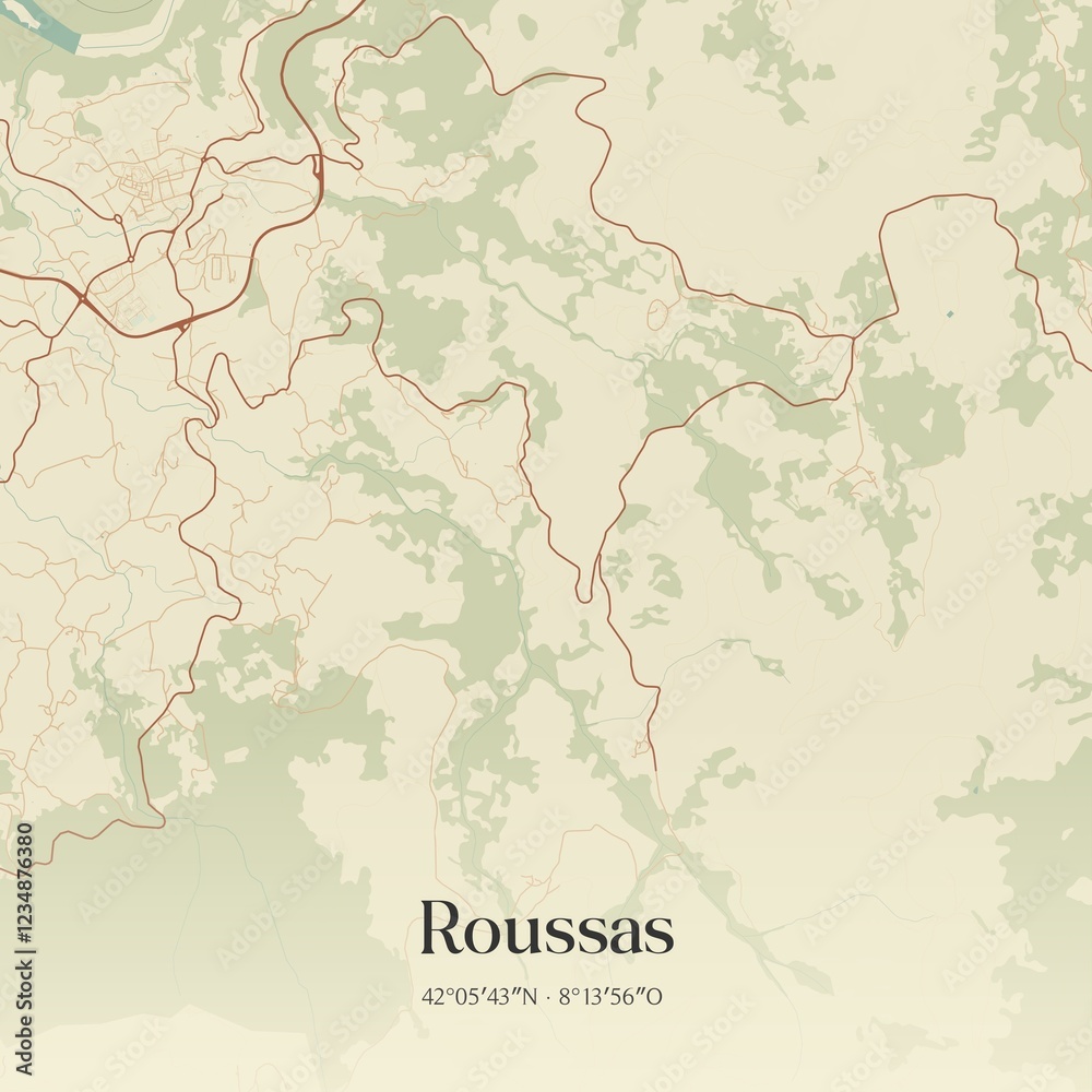Obraz premium Vintage map of Roussas, Portugal. 