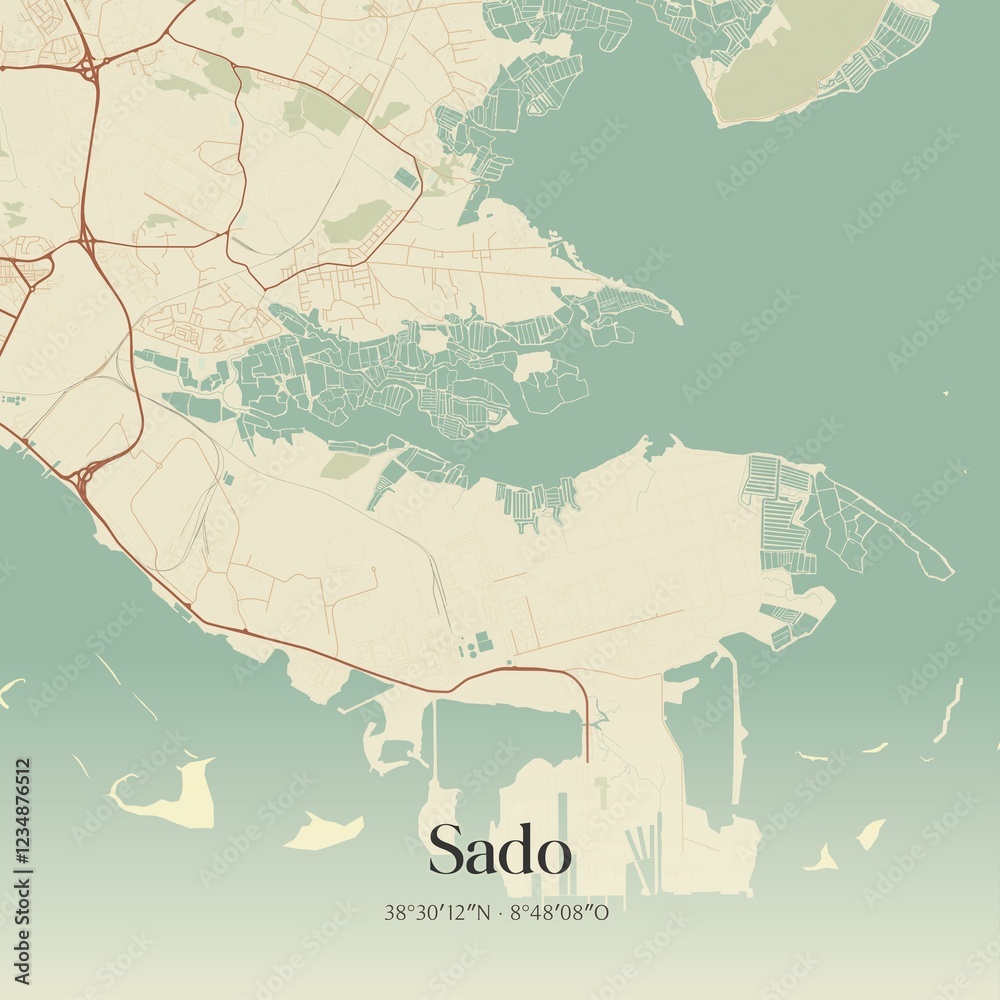 Fototapeta premium Vintage map of Sado, Portugal. 