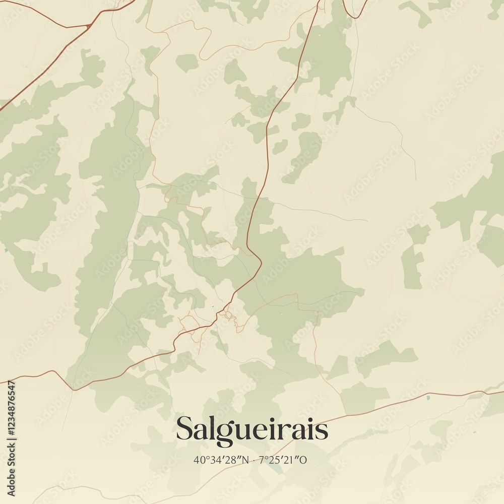 Fototapeta premium Vintage map of Salgueirais, Portugal. 