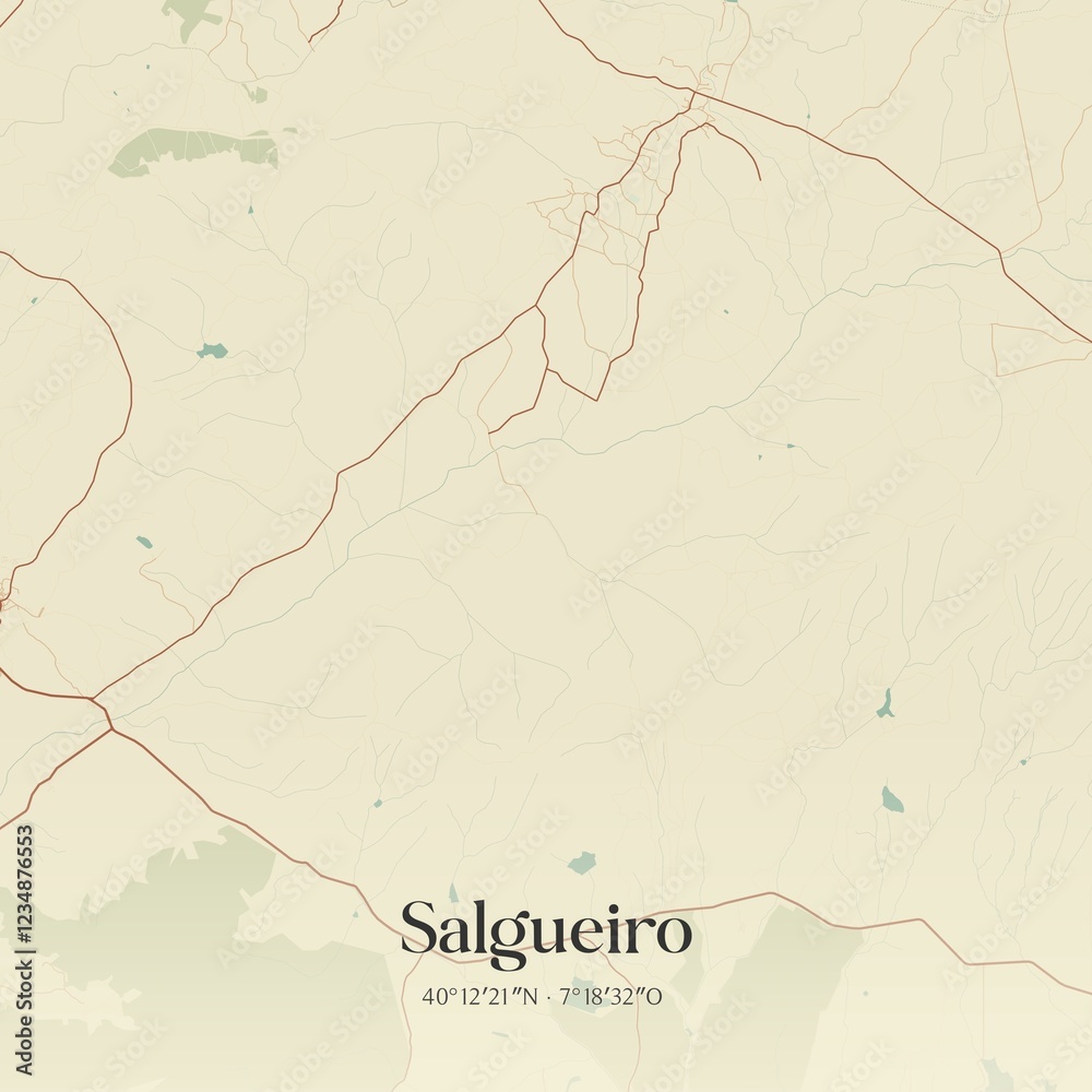 Fototapeta premium Vintage map of Salgueiro, Portugal. 