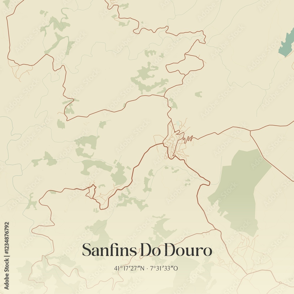 Fototapeta premium Vintage map of Sanfins Do Douro, Portugal. 