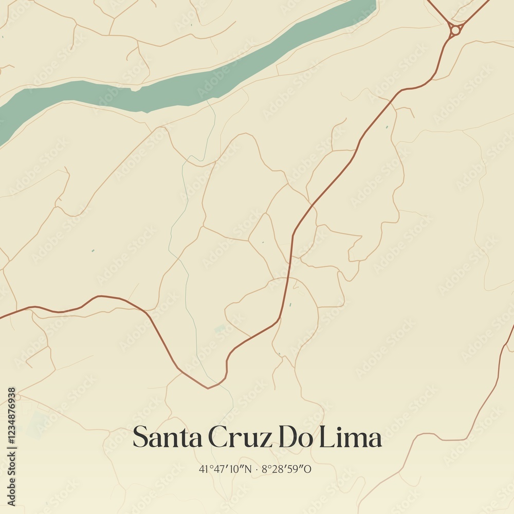 Fototapeta premium Vintage map of Santa Cruz Do Lima, Portugal. 