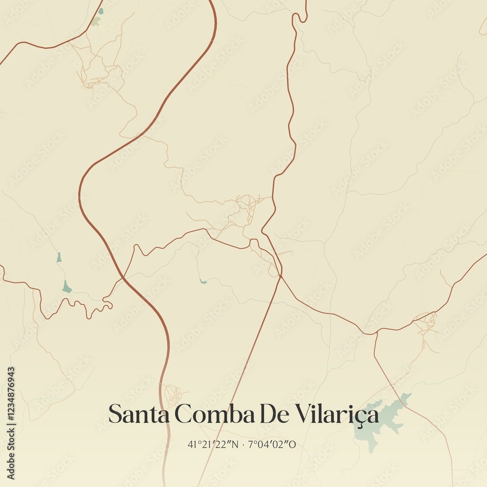 Obraz premium Vintage map of Santa Comba De Vilari�a, Portugal. 