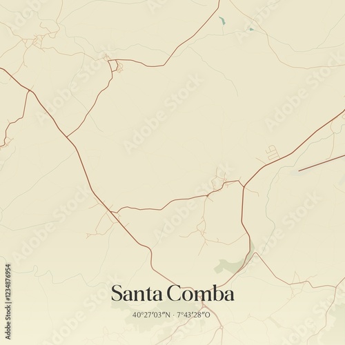 Vintage map of Santa Comba, Portugal.  photo