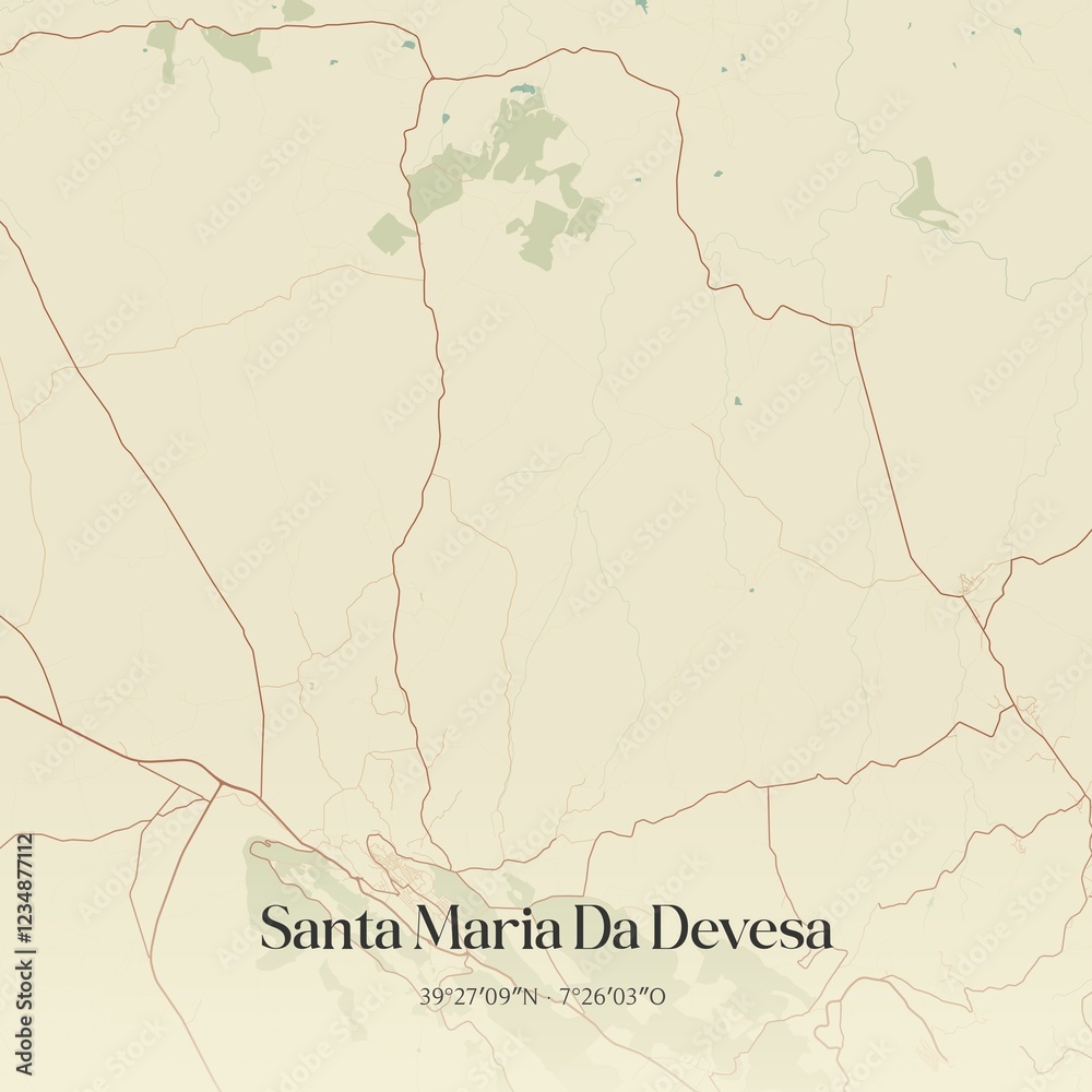 Fototapeta premium Vintage map of Santa Maria Da Devesa, Portugal. 