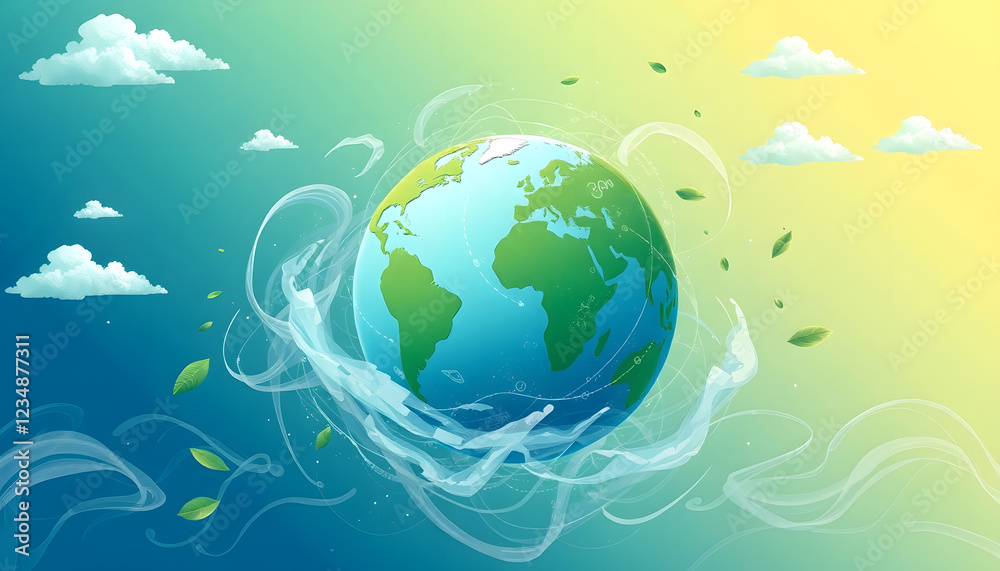 World environment day concept illustration for global warming earth pollution content, Dynamic motion, with white tones World environment day concept illustration for global warming earth pollution content, Dynamic motion, with white tones