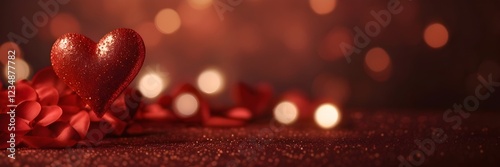 3D Realistic Red Valentine glitter background. illustration vector glittering for greeting cards, wallpapers, and all prints on demand, by creating a festive look on a website or blog. Generative AI. 